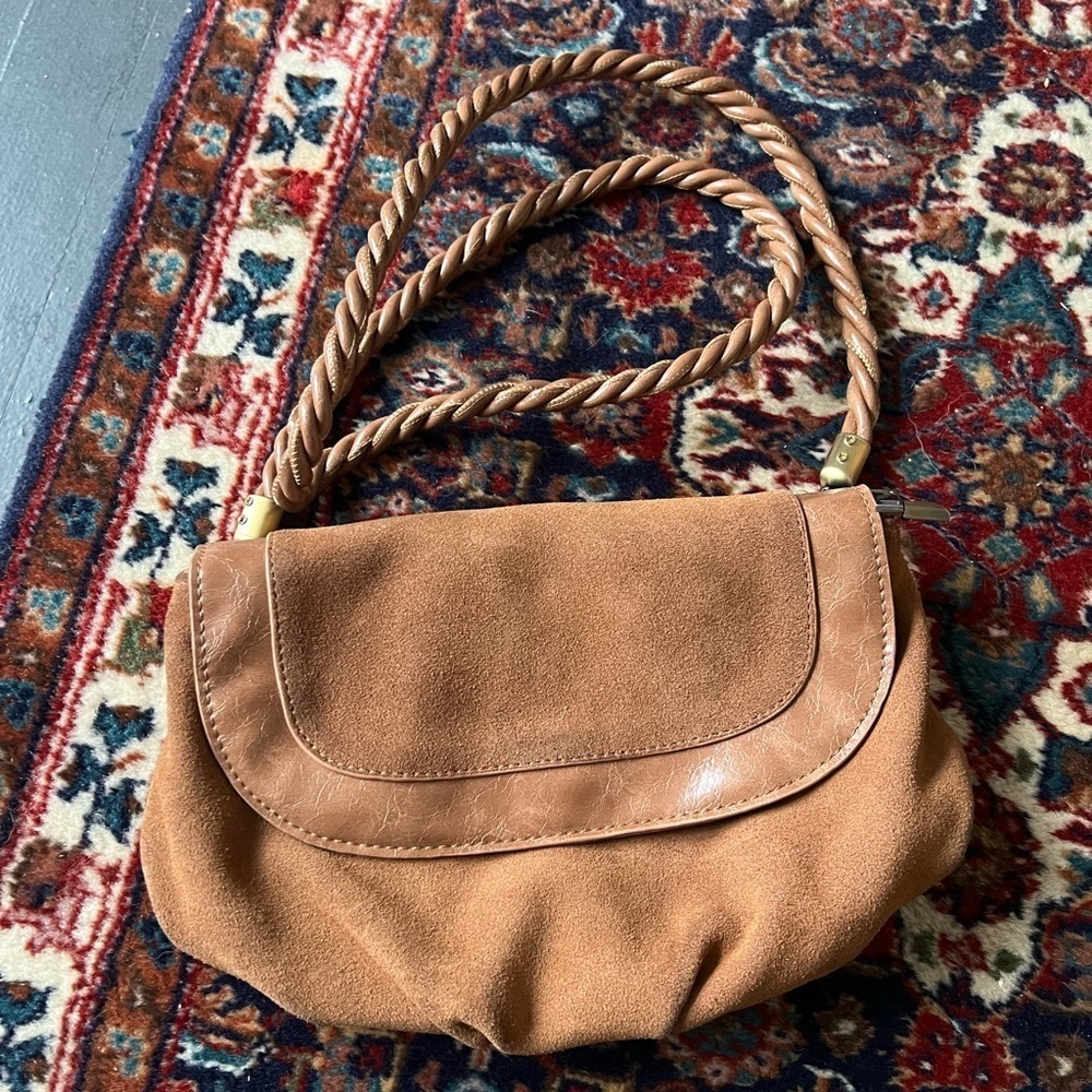 Anthropologie Marvita Crossbody Camel Brown Suede Bohemian Bag - Picture 2 of 7
